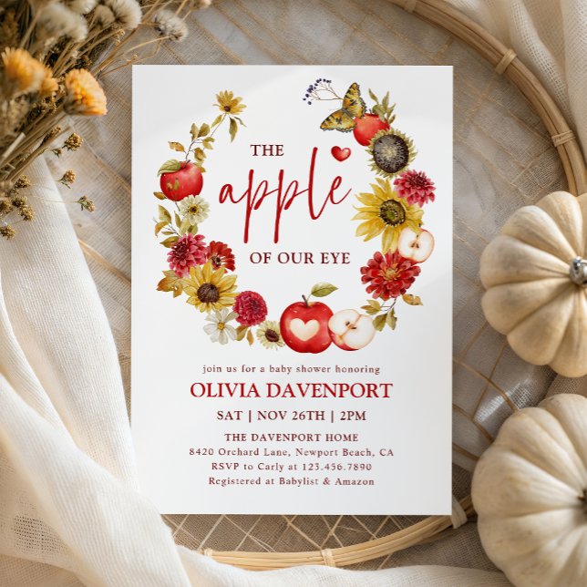 Apple of Our Eye Floral Wreath Fall Baby Shower  Invitation (Creator Uploaded)