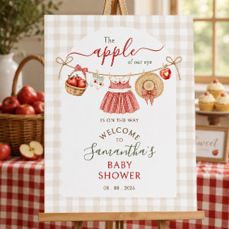 Apple Of Our Eye gingham Baby Shower welcome sign