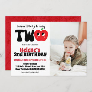 Apple Of Our Eye Girl 2nd Birthday Party Photo Invitation