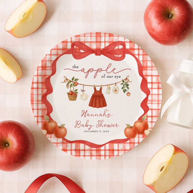 Apple of Our Eye Girl Clothesline Baby Shower Paper Plates (Creator Uploaded)