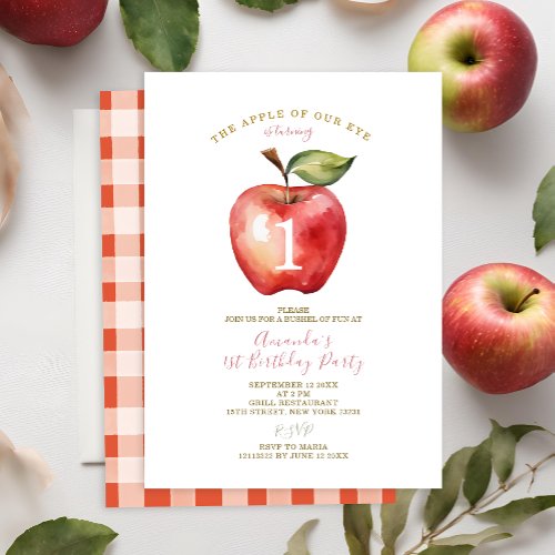 Apple of Our Eye Girl First Birthday Party Invite