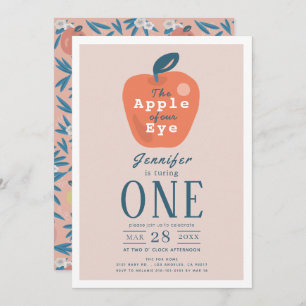 Apple of our Eye Girl Pink 1st Birthday Invitation