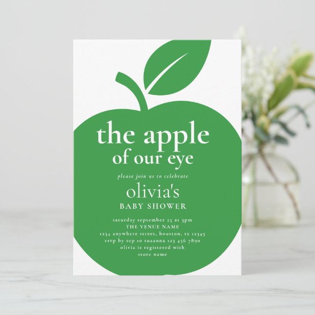 Apple of our Eye Green Baby Shower  Invitation (Standing Front)