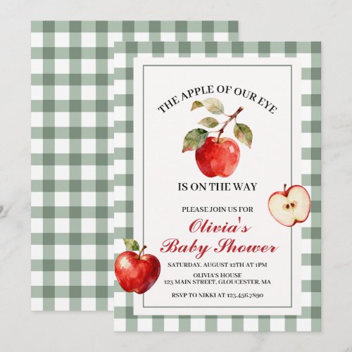 Apple of our eye Green Plaid Baby Shower Invitation