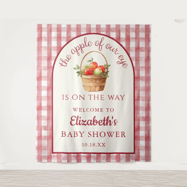 Apple Of Our Eye Neutral Red Baby Shower Backdrop (Front)