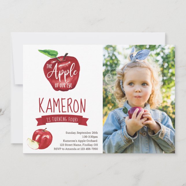Apple of Our Eye Photo Birthday Party Any Age Invitation (Front)