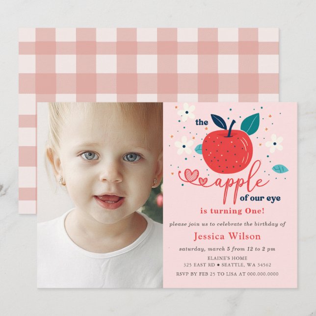 Apple of Our Eye Photo First Birthday Invitation (Front/Back)