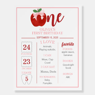 Apple of our Eye Pink bow 1ST Birthday Milestone Foam Board