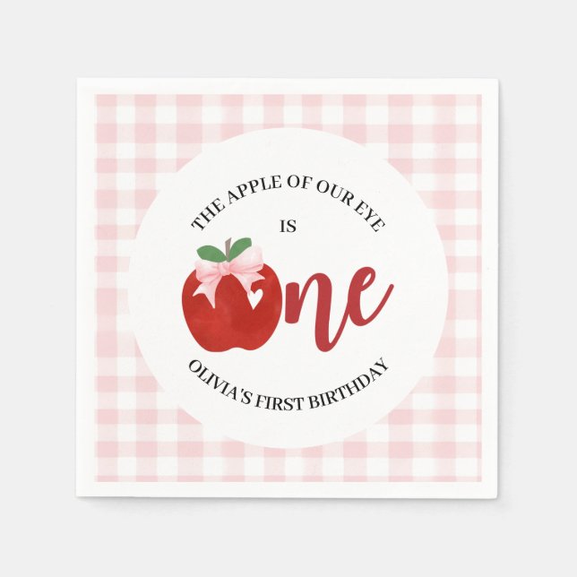 Apple of our eye Pink bow birthday Napkins (Front)
