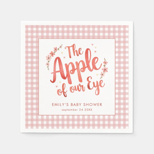 Apple of Our Eye Pink Gingham Baby Shower Napkins (Front)