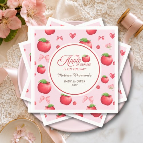 Apple Of Our Eye Pink Red Coquette Baby Shower  Napkins