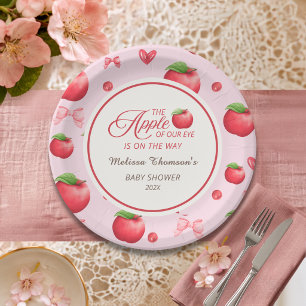Apple Of Our Eye Pink Red Coquette Baby Shower Paper Plates