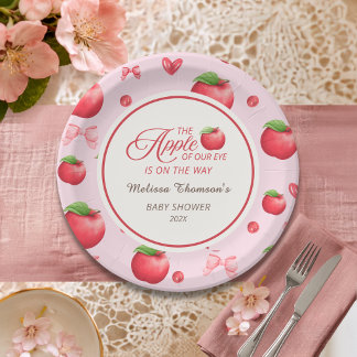 Apple Of Our Eye Pink Red Coquette Baby Shower  Paper Plates
