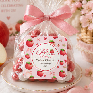 Apple Of Our Eye Pink Red Coquette Baby Shower  Square Sticker
