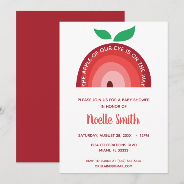 Apple of our Eye, Red Apple Rainbow, Baby Shower Invitation (Front/Back)