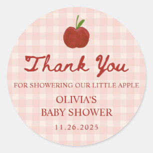 Apple of Our Eye Red Gingham Baby Shower Favor Classic Round Sticker
