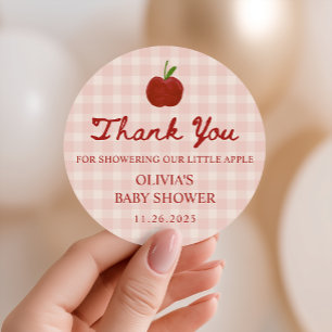Apple of Our Eye Red Gingham Baby Shower Favor Classic Round Sticker