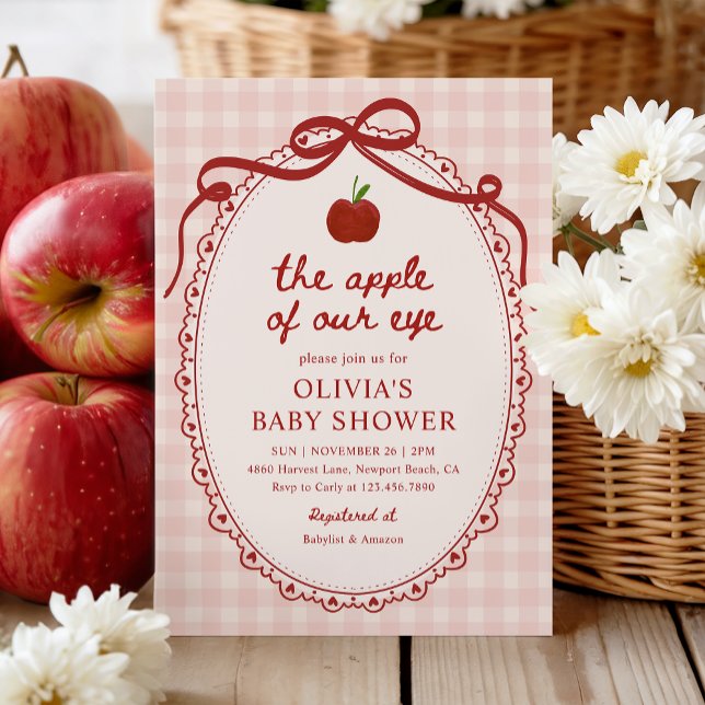 Apple of Our Eye Red Gingham Fall Baby Shower Invitation (Creator Uploaded)