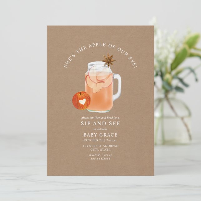 Apple Of Our Eye Sip And See Cider Cardstock Invitation (Standing Front)