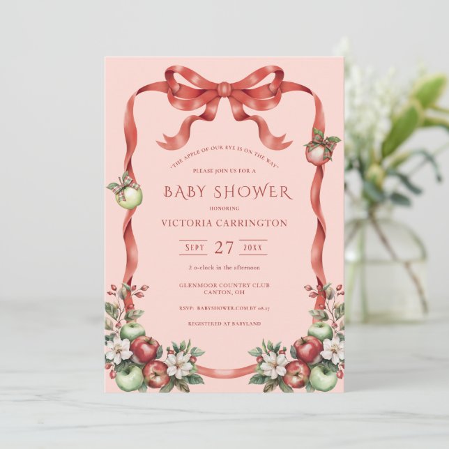 Apple of Our Eye Watercolor Blossoms Baby Shower Invitation (Standing Front)
