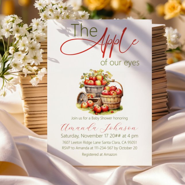 Apple of Our Eyes Fall Basket Baby Shower Invitation (Creator Uploaded)