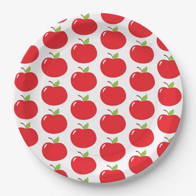 Apple of Your Eye – Cute Red Fruit Cartoon Paper Plates (Front)