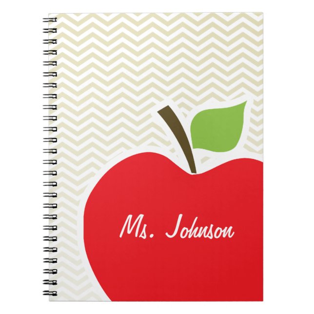 Apple on Beige Chevron; zig zag Notebook (Front)