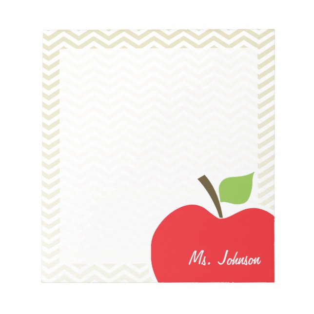 Apple on Beige Chevron; zig zag Notepad (Front)