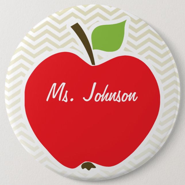 Apple on Beige Chevron; zig zag Pinback Button (Front)