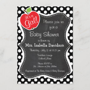 Apple on Black and White Polka Dots Invitation