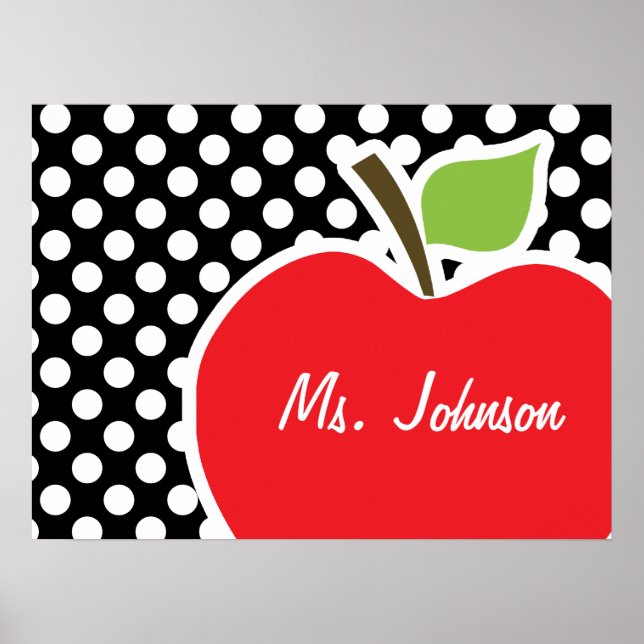 Apple on Black and White Polka Dots Poster (Front)