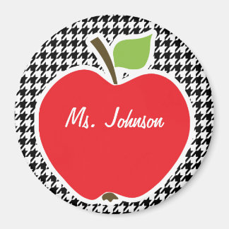 Apple on Black & White Houndstooth Magnet