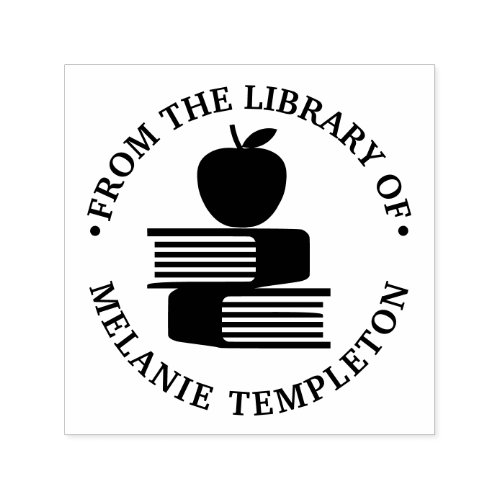 Apple on Books âœFrom the library ofâ Name Monogram Self_inking Stamp