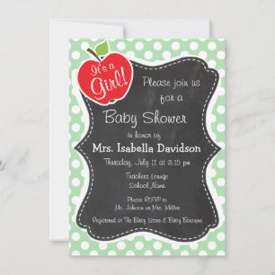 Apple on Celadon Green Polka Dots Invitation
