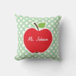 Apple On Celadon Green Polka Dots Throw Pillow at Zazzle