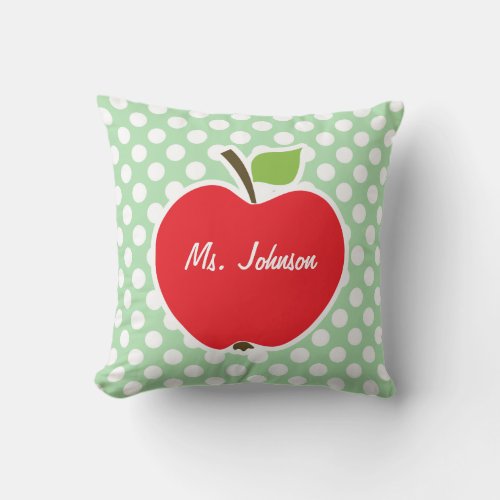 Apple on Celadon Green Polka Dots Throw Pillow