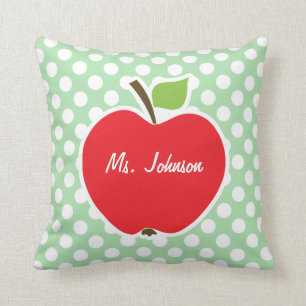 Apple on Celadon Green Polka Dots Throw Pillow
