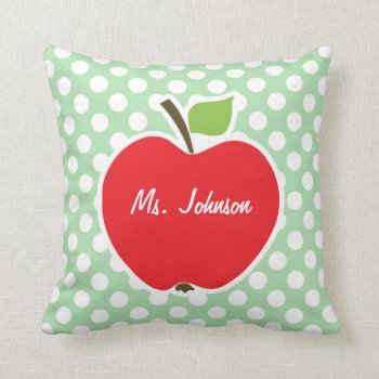 Apple On Celadon Green Polka Dots Throw Pillow by Baby_Shower_Boutique at Zazzle