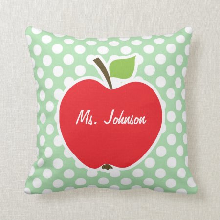 Apple On Celadon Green Polka Dots Throw Pillow