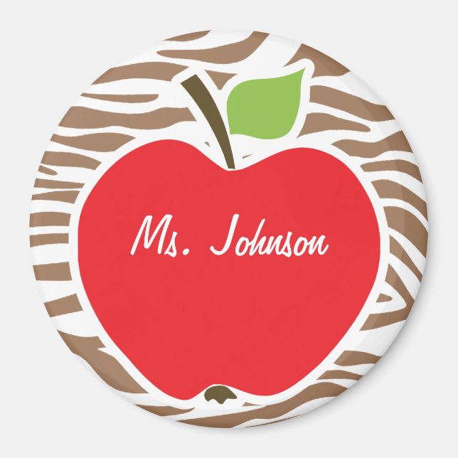 Apple on Chamoisee Zebra Animal Print Magnet (Front)