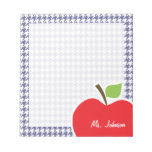 Apple On Dark Blue-gray Houndstooth Notepad at Zazzle
