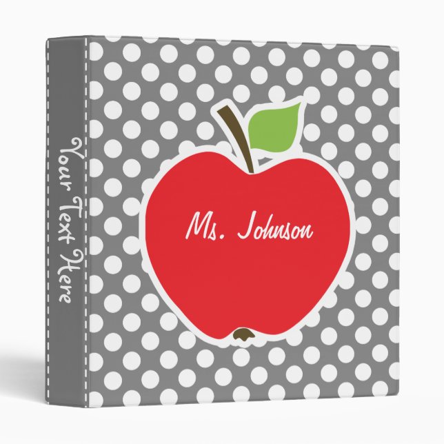 Apple on Dark Gray Polka Dots 3 Ring Binder (Front/Spine)