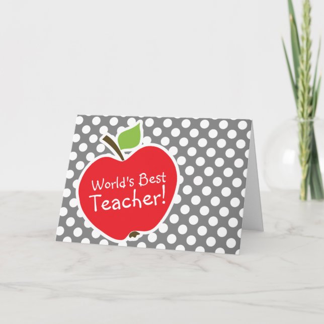 Apple on Dark Gray Polka Dots Card (Front)