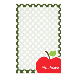 Apple on Dark Moss Green Polka Dots Stationery