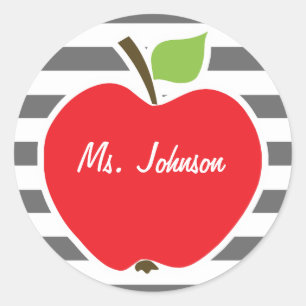 Apple on Dim Gray Horizontal Stripes Classic Round Sticker