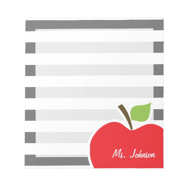 Apple on Dim Gray Horizontal Stripes Notepad (Front)