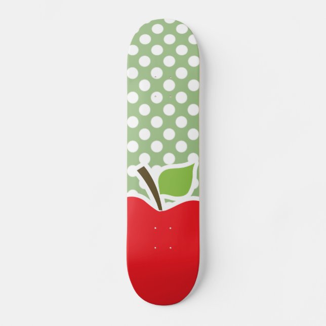 Apple on Laurel Green Polka Dots Skateboard Deck (Front)