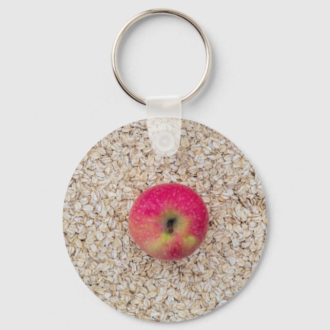 Apple on oatmeal keychain (Front)
