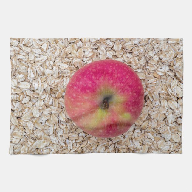 Apple on oatmeal kitchen towel (Horizontal)