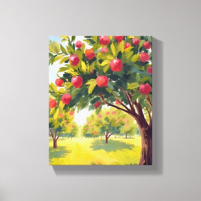 Apple Orchard Autumn Fall Watercolor Canvas Print (Front)